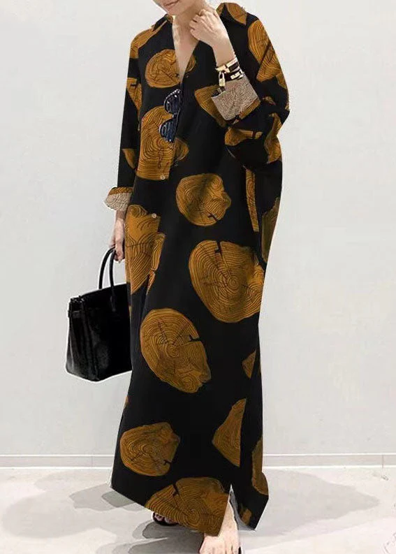 Women Floral Printing Casual Loose Long Sleeve Button Maxi Shirt Dress With Pocket - Image 2