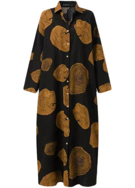 Women Floral Printing Casual Loose Long Sleeve Button Maxi Shirt Dress With Pocket - Image 3