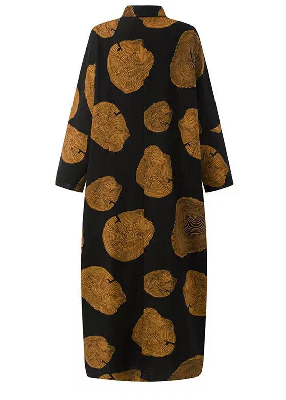 Women Floral Printing Casual Loose Long Sleeve Button Maxi Shirt Dress With Pocket - Image 4