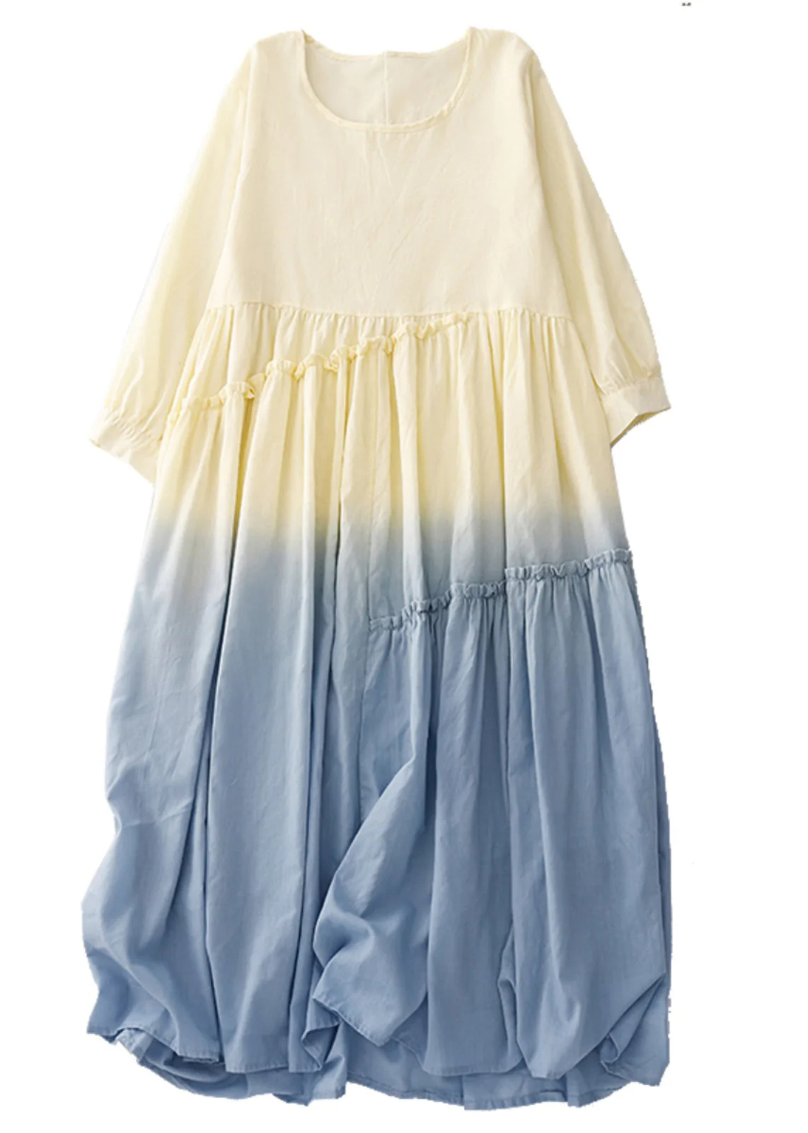 Women Gradient Color Ruffled Cotton Vacation Dress Summer - Image 5