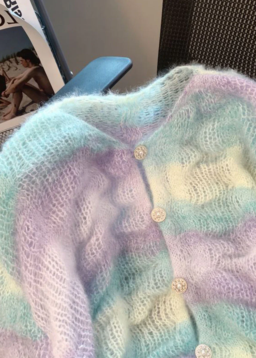 Women Gradient Color V Neck Warm Knit Cardigan Winter - Image 3