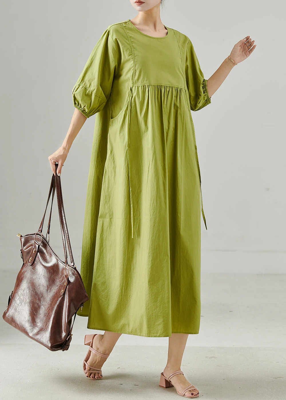 Women Grass Green Oversized Cotton Holiday Dresses Summer - Image 2