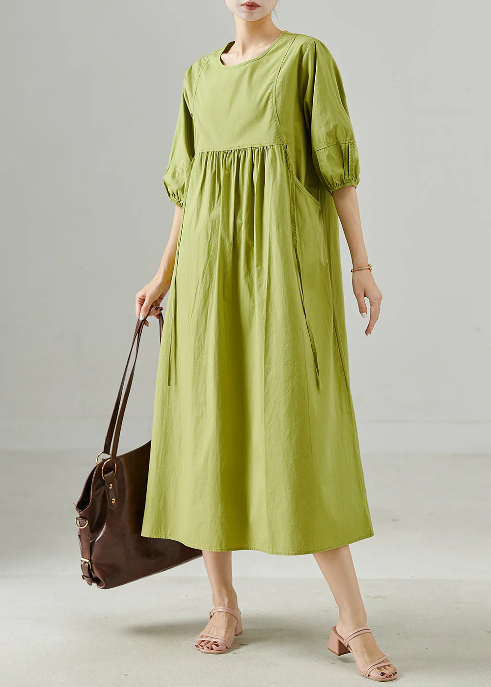 Women Grass Green Oversized Cotton Holiday Dresses Summer - Image 3