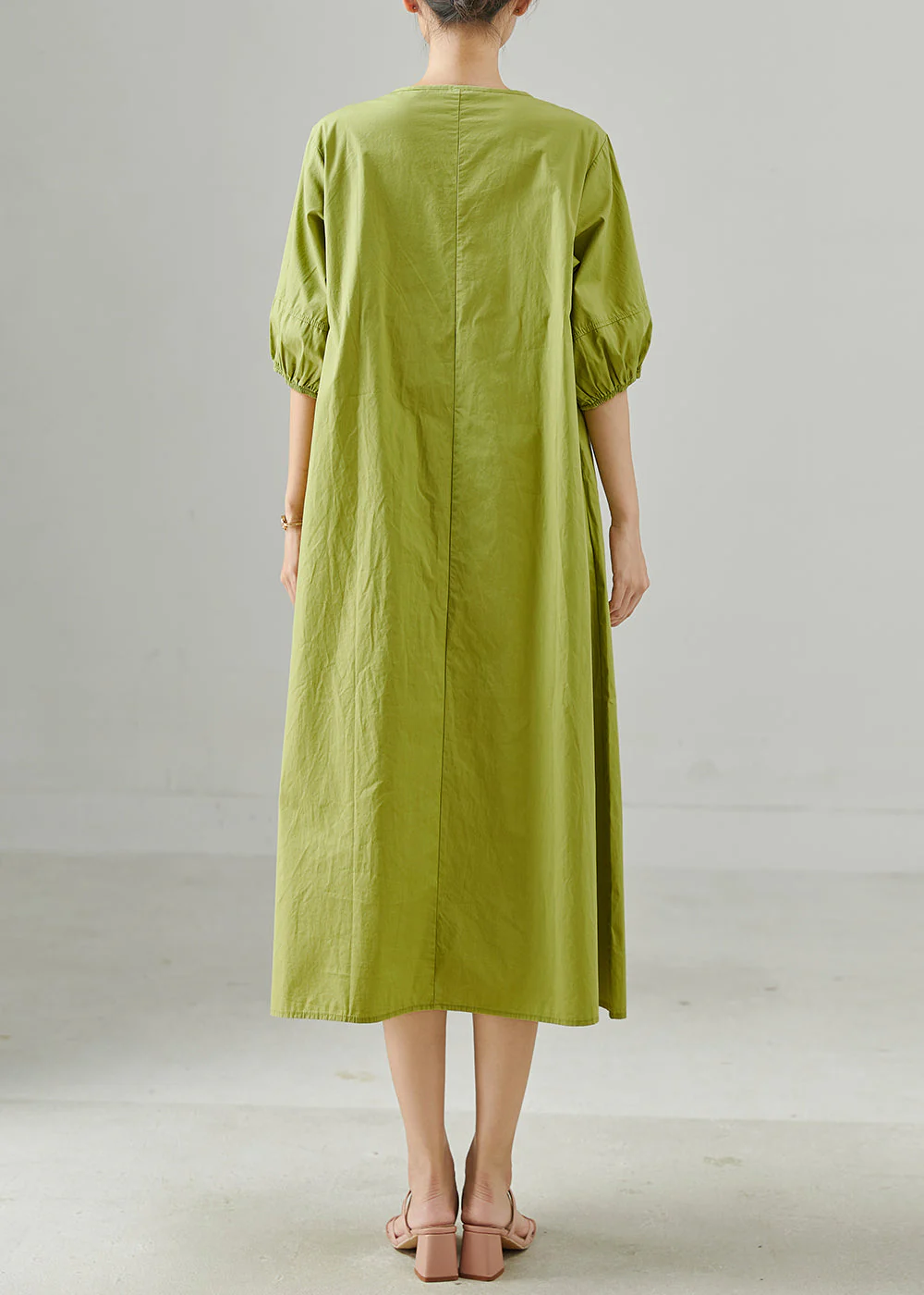 Women Grass Green Oversized Cotton Holiday Dresses Summer - Image 4
