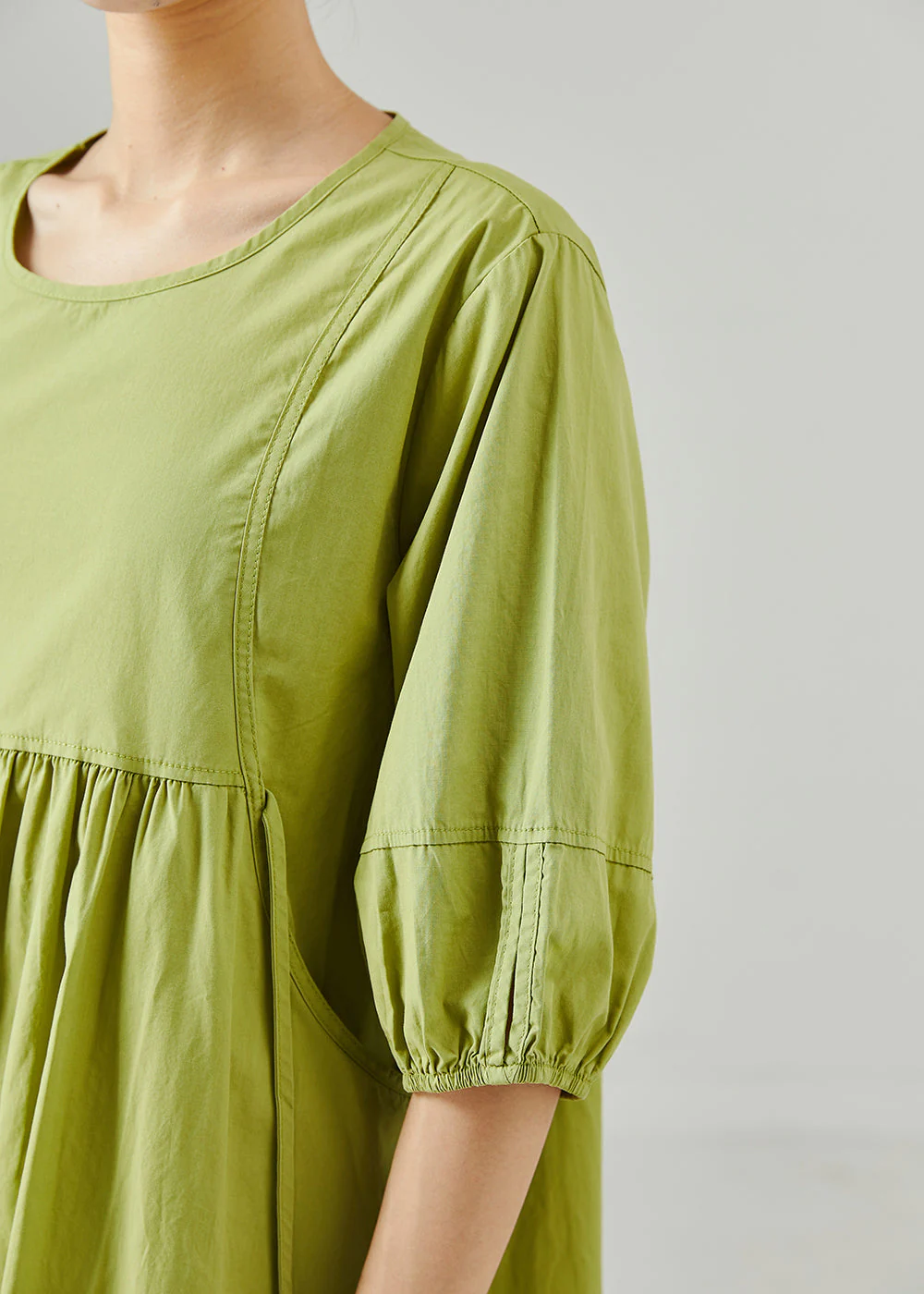 Women Grass Green Oversized Cotton Holiday Dresses Summer - Image 5