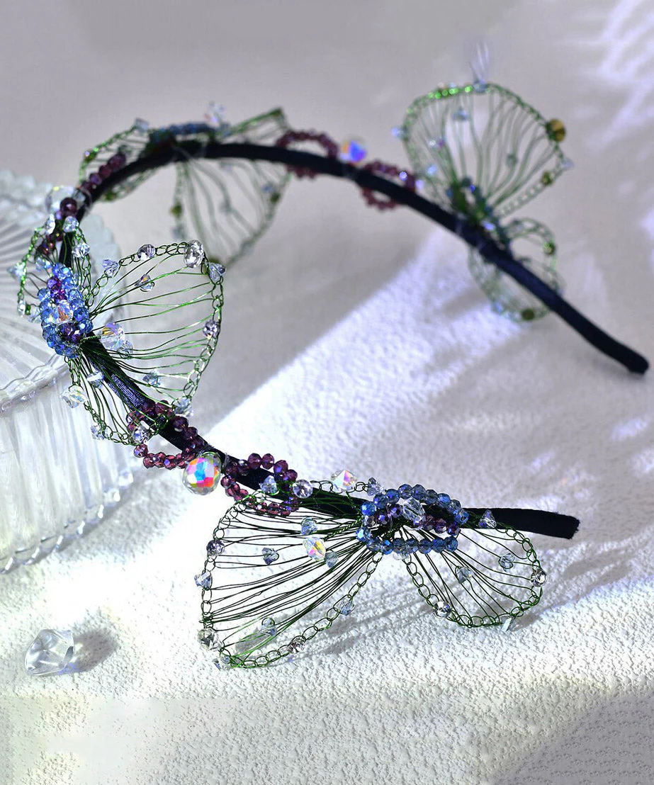Women Green Acrylic Crystal Butterfly Beading HairPiece - Image 5