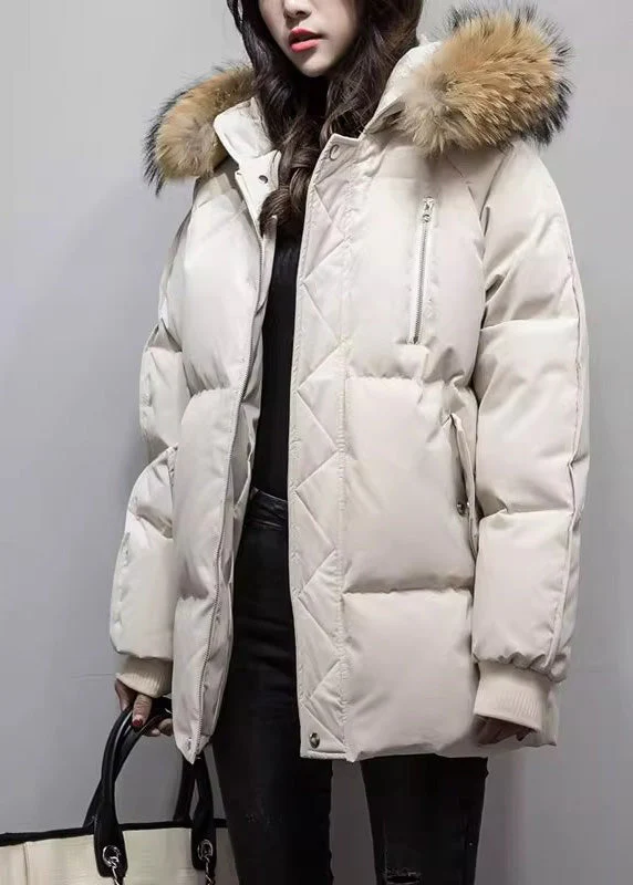 Women Green Fur Collar Hooded Pockets Fine Cotton Filled Jacket Winter - Image 2
