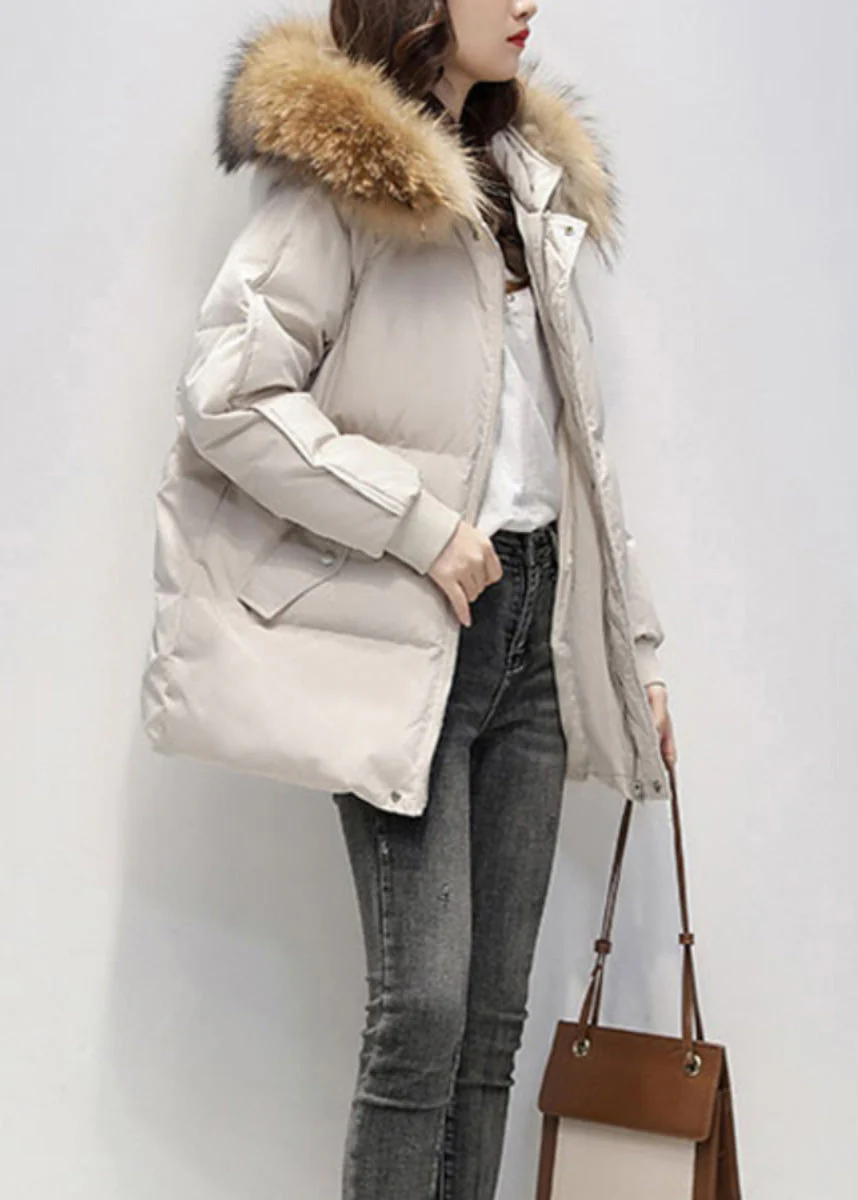 Women Green Fur Collar Hooded Pockets Fine Cotton Filled Jacket Winter - Image 4