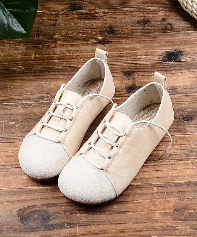 Women Green Lace Up Splicing Faux Leather Flat Shoes - Image 3