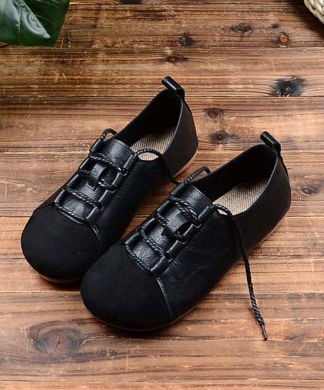Women Green Lace Up Splicing Faux Leather Flat Shoes - Image 4