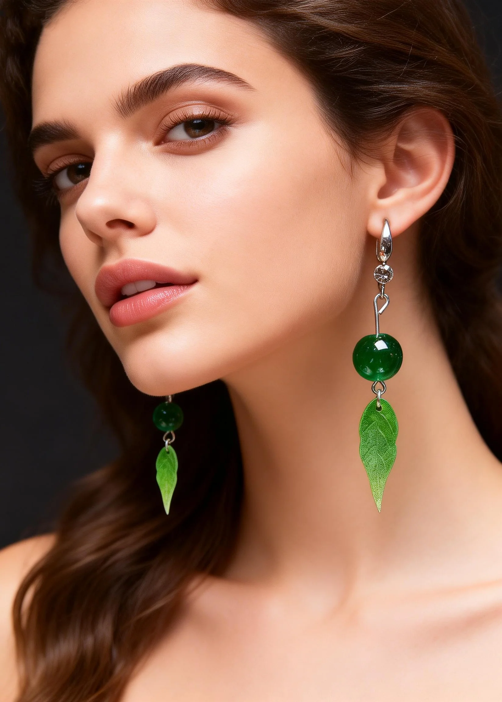 Women Green Leaf Acrylic Turquoise Drop Earrings - Image 2