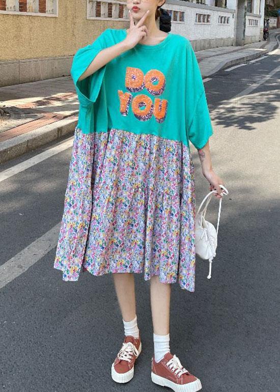 Women Green Loose Graphic A Line Summer Sundress Half Sleeve - Image 3