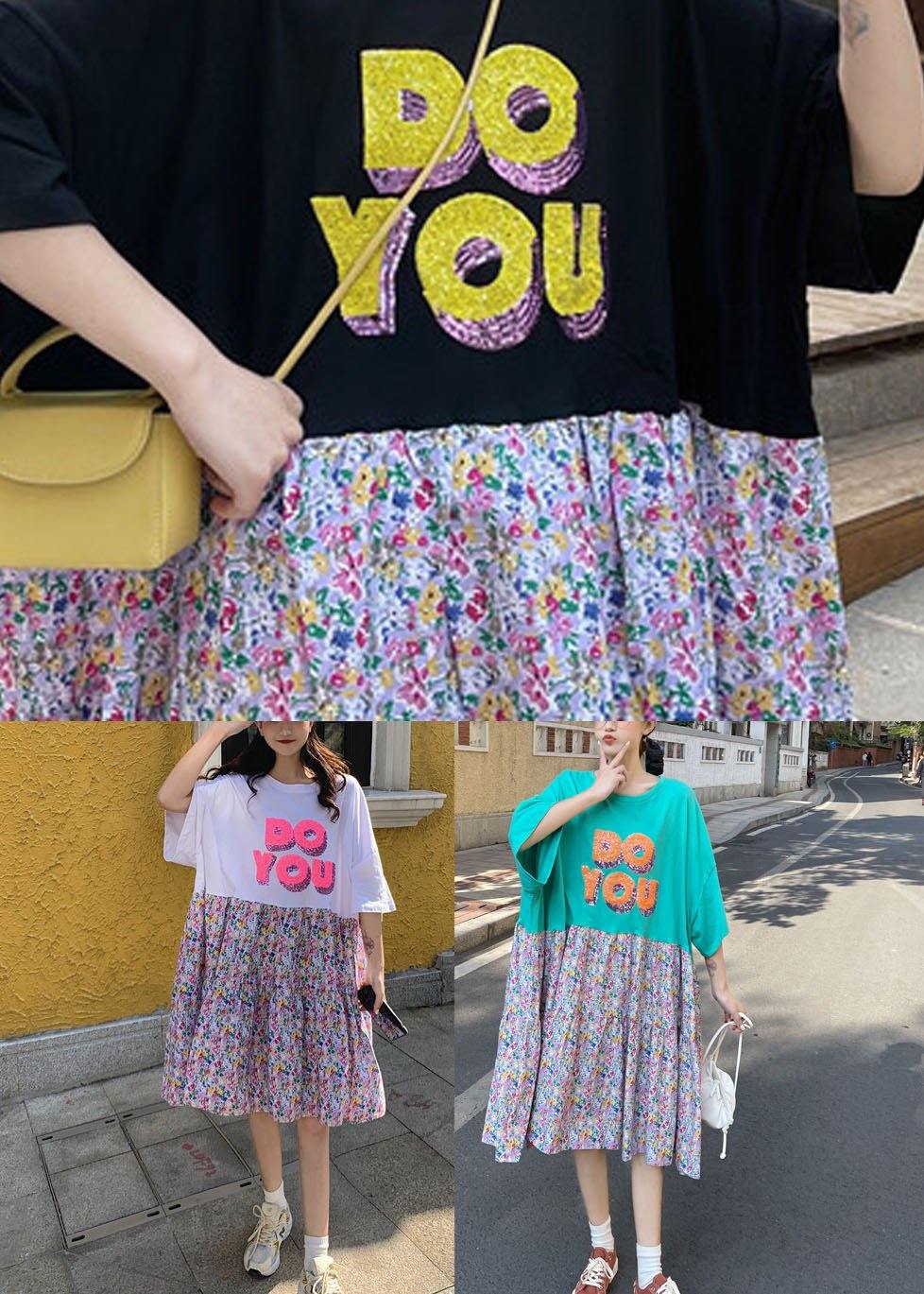 Women Green Loose Graphic A Line Summer Sundress Half Sleeve - Image 5