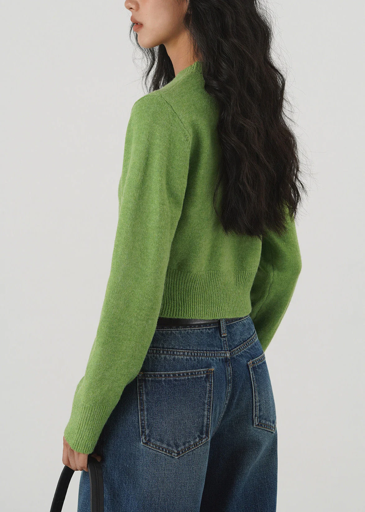 Women Green O Neck Knit Short Sweaters Tops Spring - Image 5