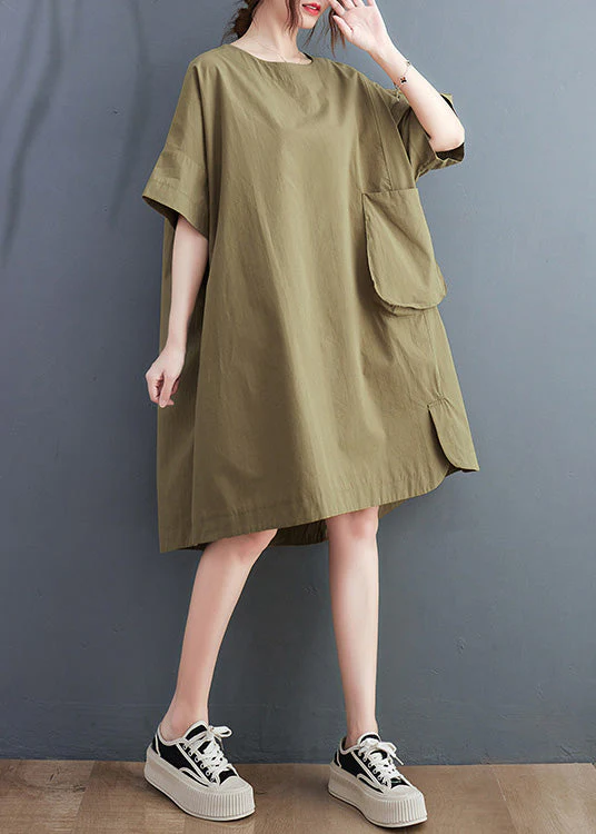 Women Green O-Neck Patchwork Solid Cotton Maxi Dresses Summer - Image 2