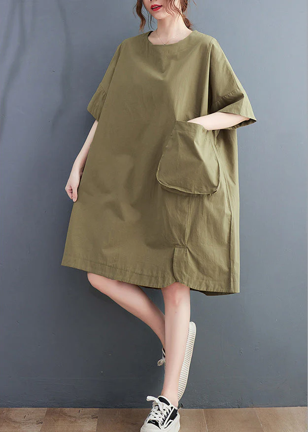 Women Green O-Neck Patchwork Solid Cotton Maxi Dresses Summer - Image 5