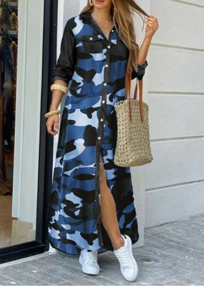 Women Green Peter Pan Collar Tie Dye Chiffon Shirts Dresses Long Sleeve - Image 4