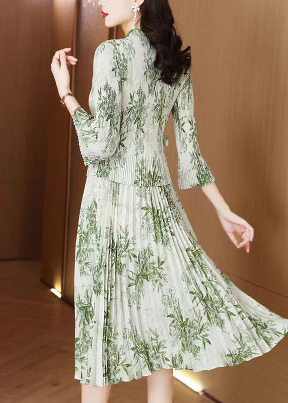 Women Green Print Chiffon Vacation Dresses Summer - Image 4