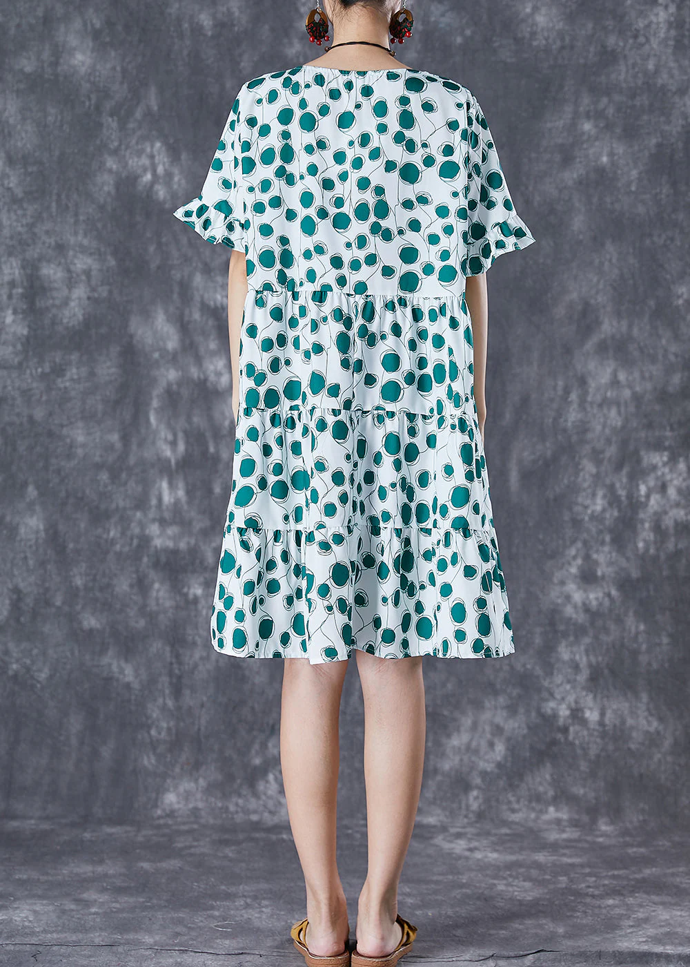 Women Green Print Patchwork Chiffon Maxi Dresses Summer - Image 4