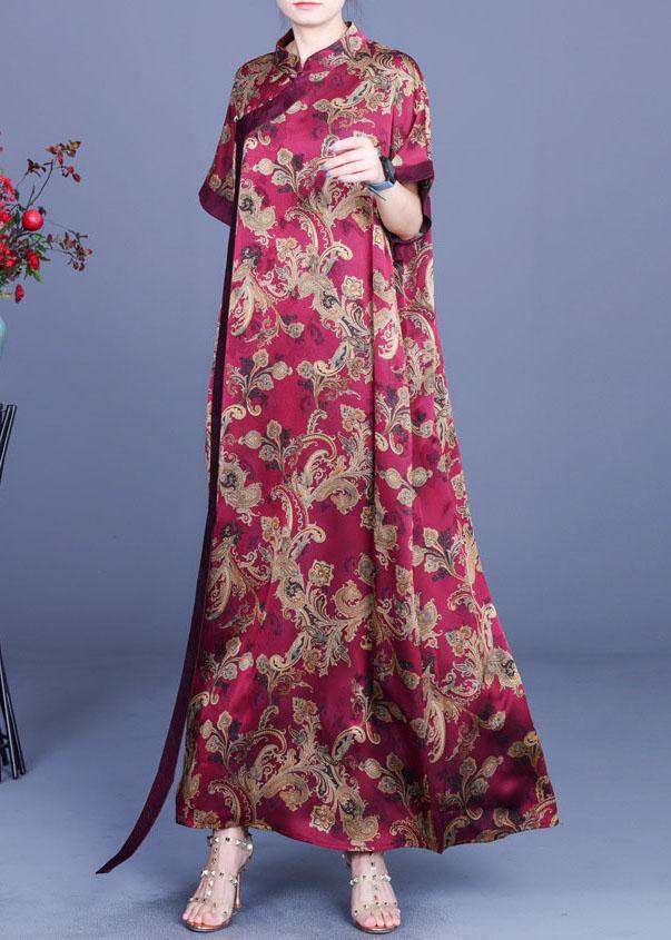 Women Green Print Silk Oriental Vacation Dresses Summer - Image 2
