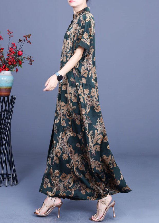 Women Green Print Silk Oriental Vacation Dresses Summer - Image 3