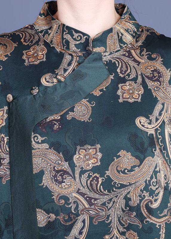 Women Green Print Silk Oriental Vacation Dresses Summer - Image 5