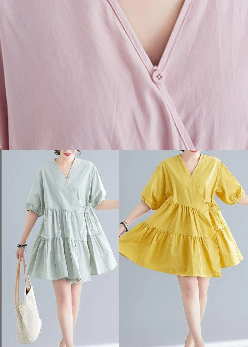 Women Green Short Sleeve A Line Dress Cotton - Image 5