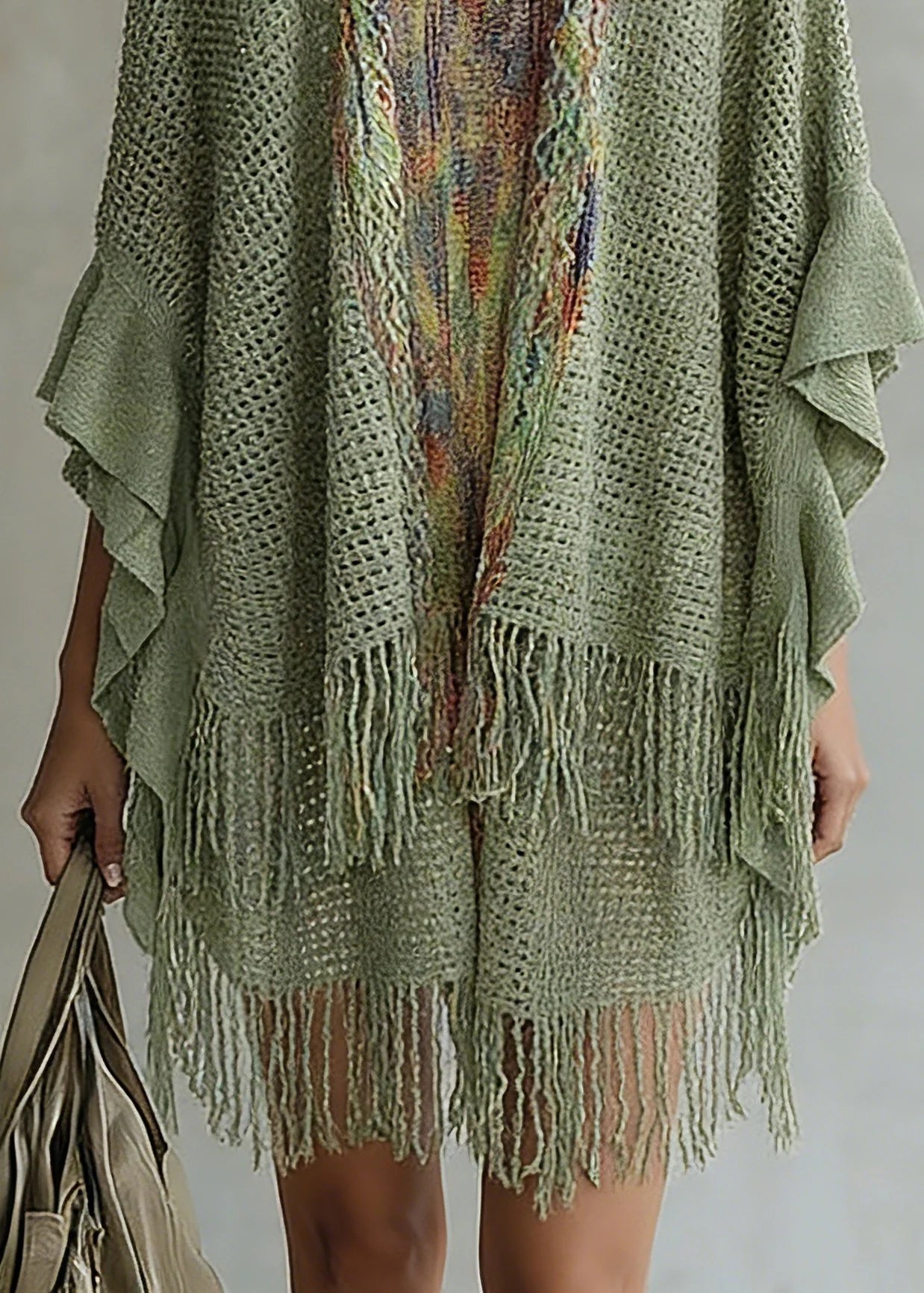 Women Green V Neck Knit Cardigan Batwing Sleeve - Image 4