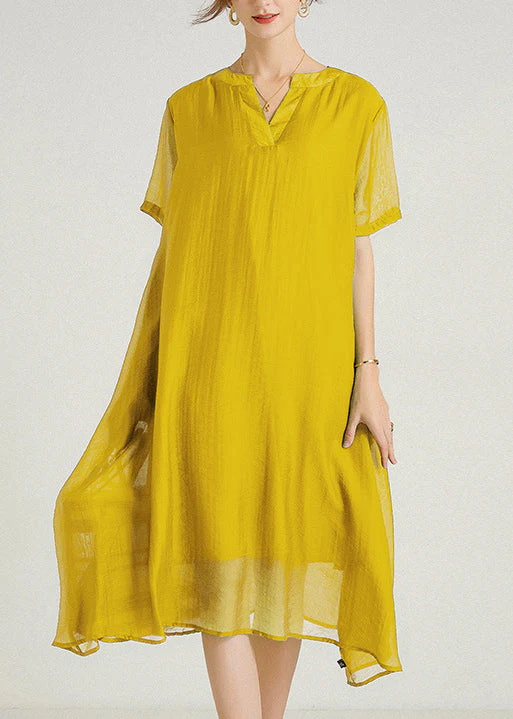 Women Green V Neck Plus Size Cotton Dresses Summer - Image 2