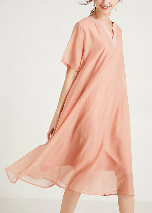 Women Green V Neck Plus Size Cotton Dresses Summer - Image 4