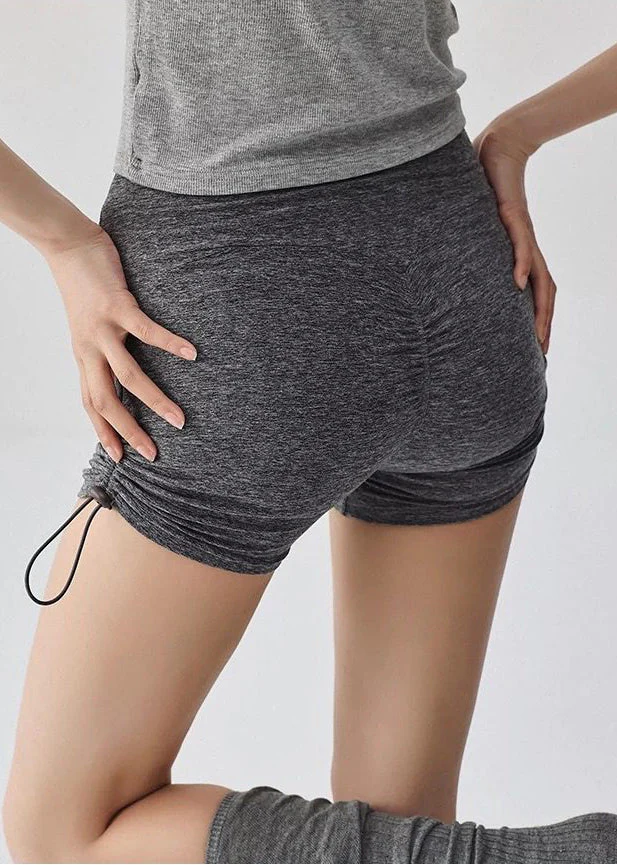 Women Grey High Waist Workout Gym Shorts Running Shorts Riding Leggings - Image 2