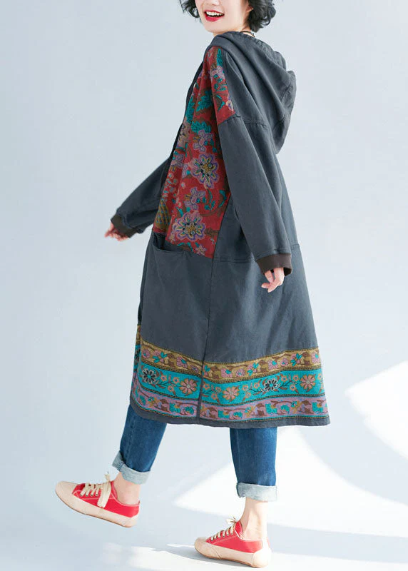 Women Grey Hooded Print Sweatshirts dresses Spring - Image 2