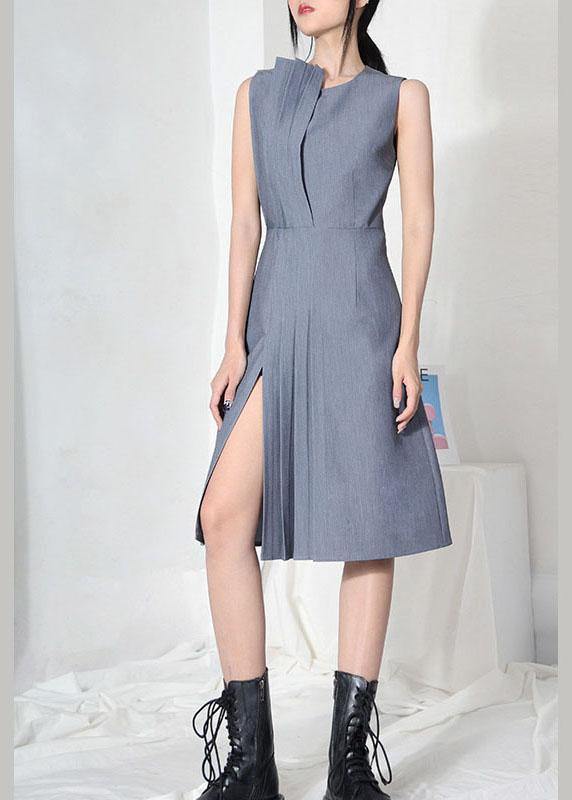 Women Grey Patchwork Cotton asymmetrical design Dresses