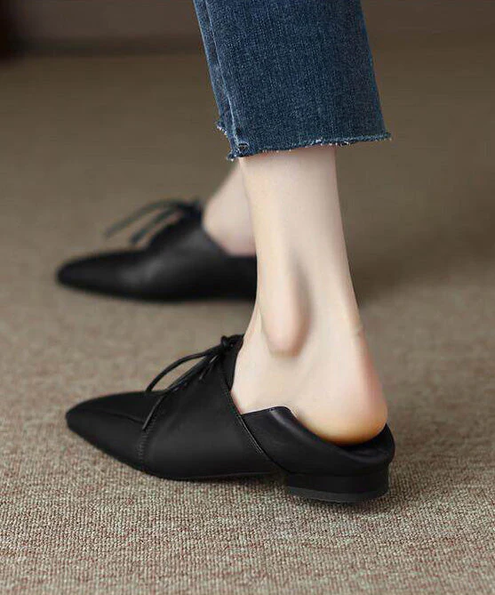 Women Grey Sheepskin Lace Up Splicing Square Toe Flat Shoes - Image 4