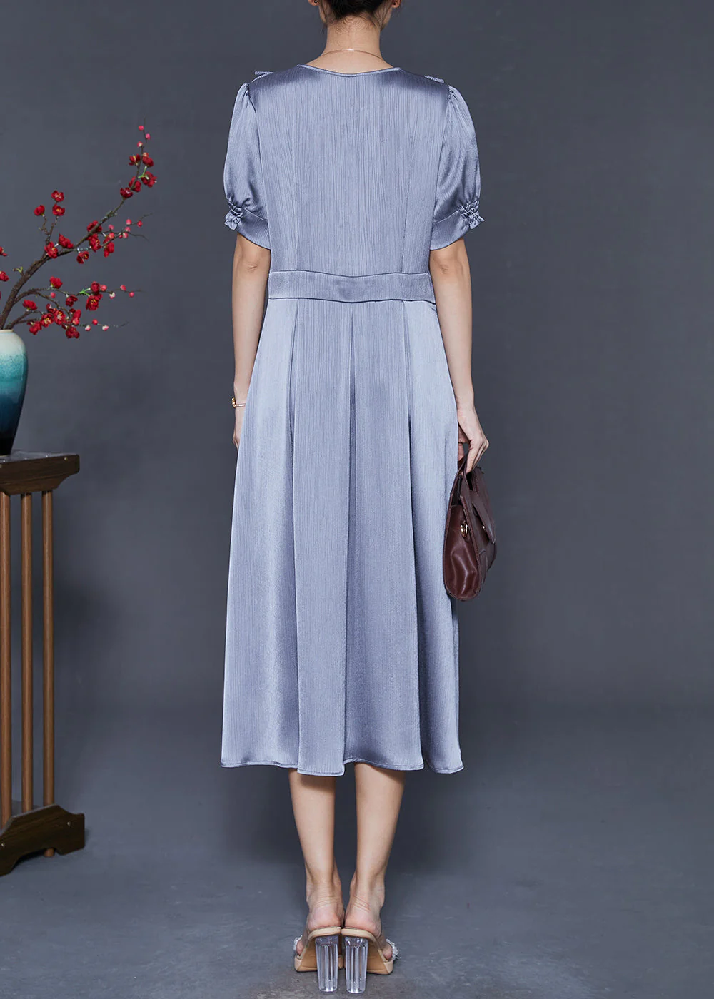 Women Grey Tasseled Draping Silk Dresses Summer - Image 4