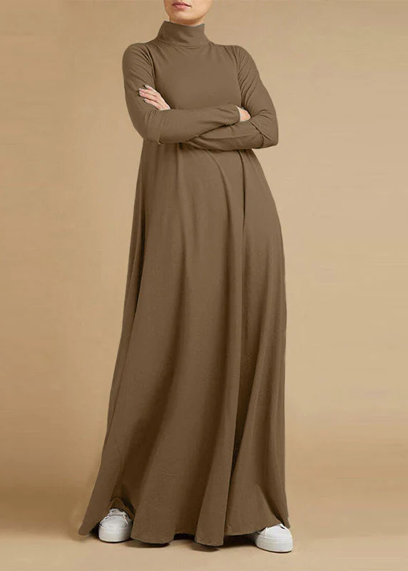 Women Grid Printed Button Down Front Elastic Cuff Bohemian O-Neck Maxi Shirt Dress Blue - Image 3