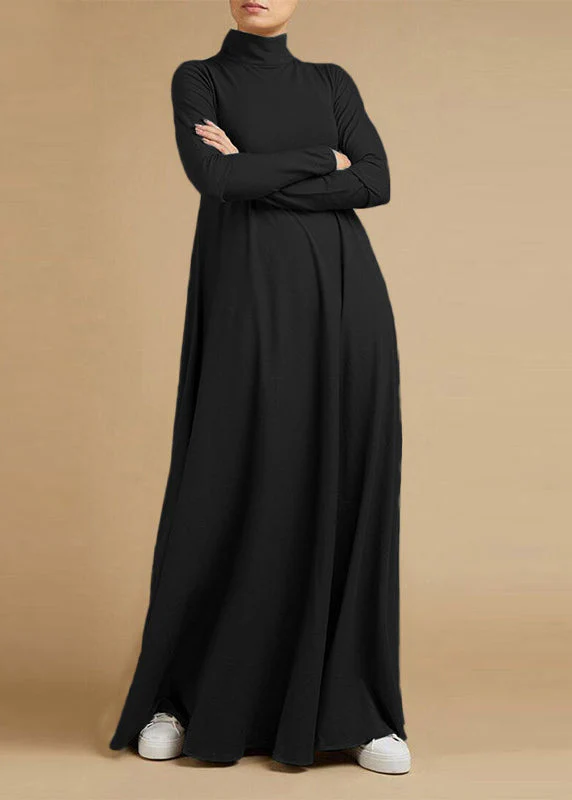 Women Grid Printed Button Down Front Elastic Cuff Bohemian O-Neck Maxi Shirt Dress Blue - Image 4