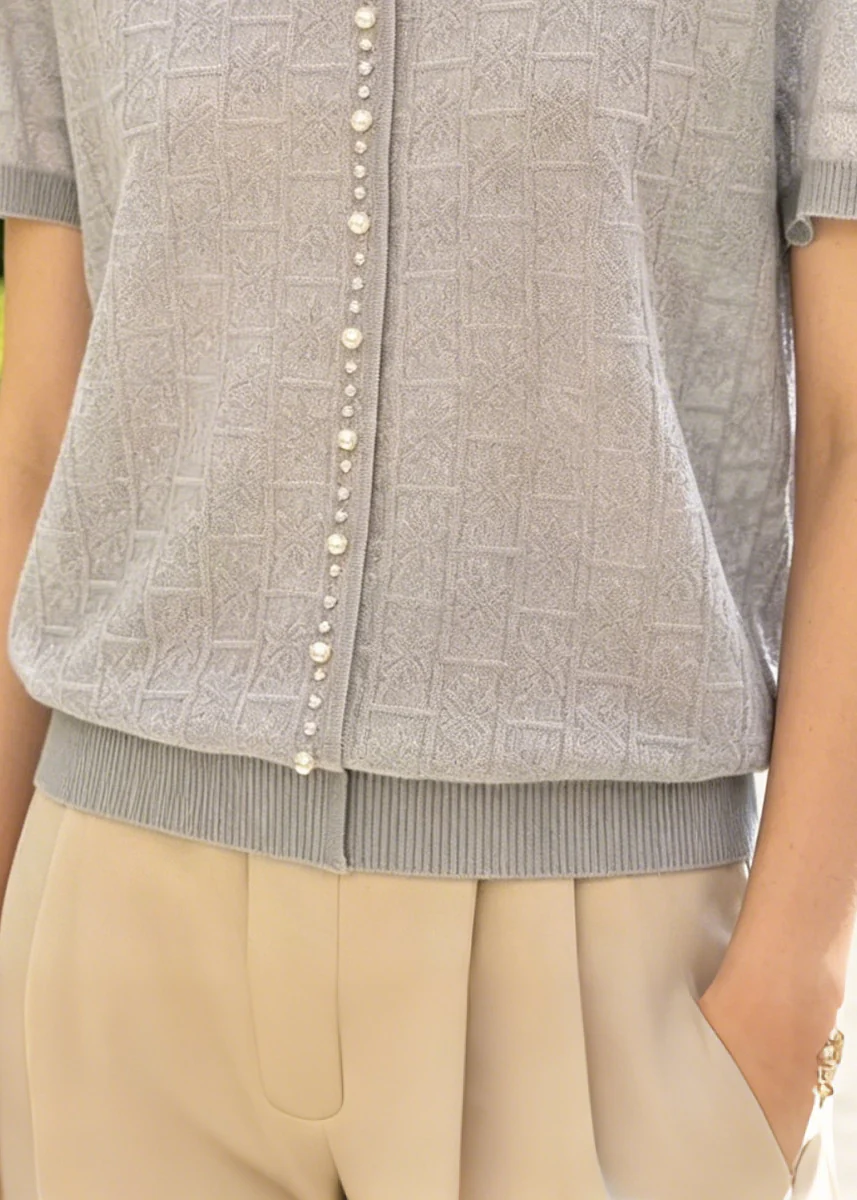 Women Jacquard Handmade Pearl Knit Top Summer - Image 4