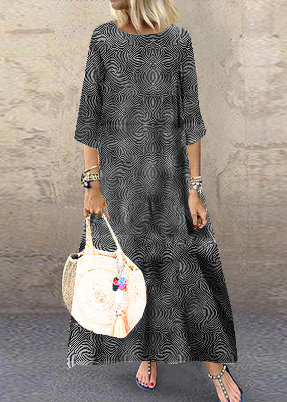 Women Khaki O-Neck Plaid Maxi Dresses Half Sleeve - Image 6