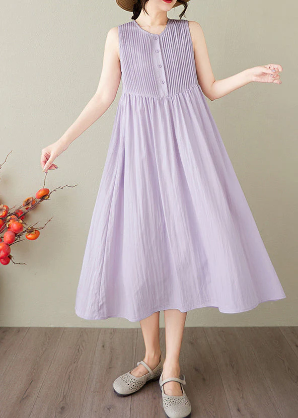 Women Lavender Wrinkled Cotton Robe Dresses Sleeveless - Image 2