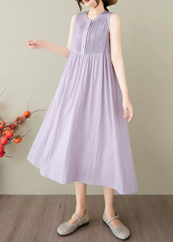 Women Lavender Wrinkled Cotton Robe Dresses Sleeveless - Image 3