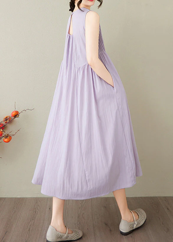 Women Lavender Wrinkled Cotton Robe Dresses Sleeveless - Image 4