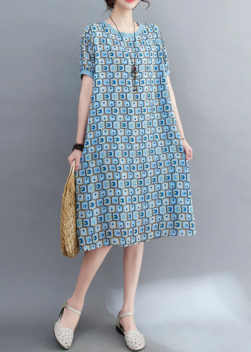 Women Light Blue Print Draping Chiffon Holiday Dress Summer - Image 2