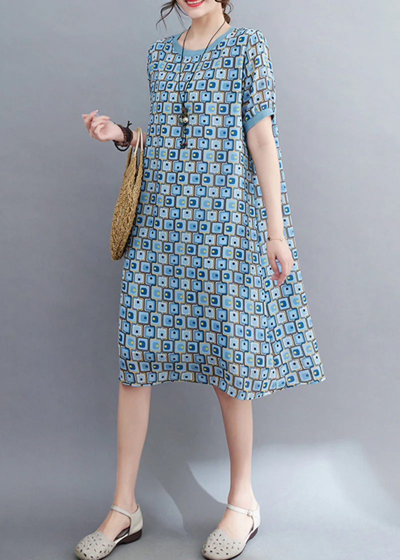 Women Light Blue Print Draping Chiffon Holiday Dress Summer - Image 3