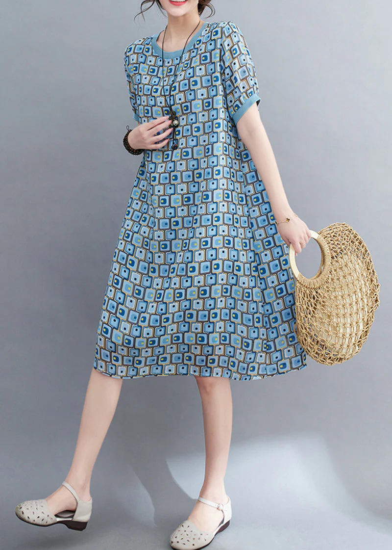 Women Light Blue Print Draping Chiffon Holiday Dress Summer - Image 4