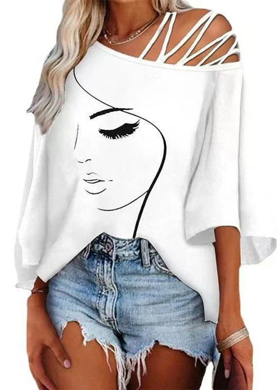 Women Mulberry Print Asymmetrical Hollow Out Short Sleeve Yoga Top - Image 5