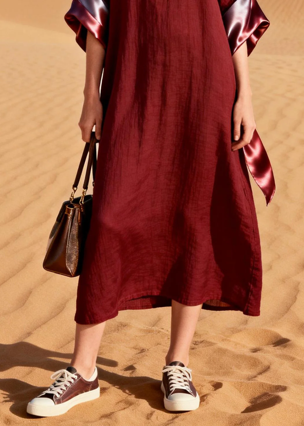 Women Mulberry V Neck Patchwork Cotton Long Dresses Summer - Image 4