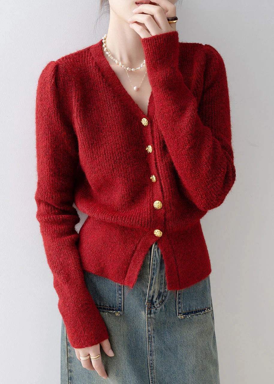 Women Mulberry V Neck Silm Fit Knit Cardigans Winter
