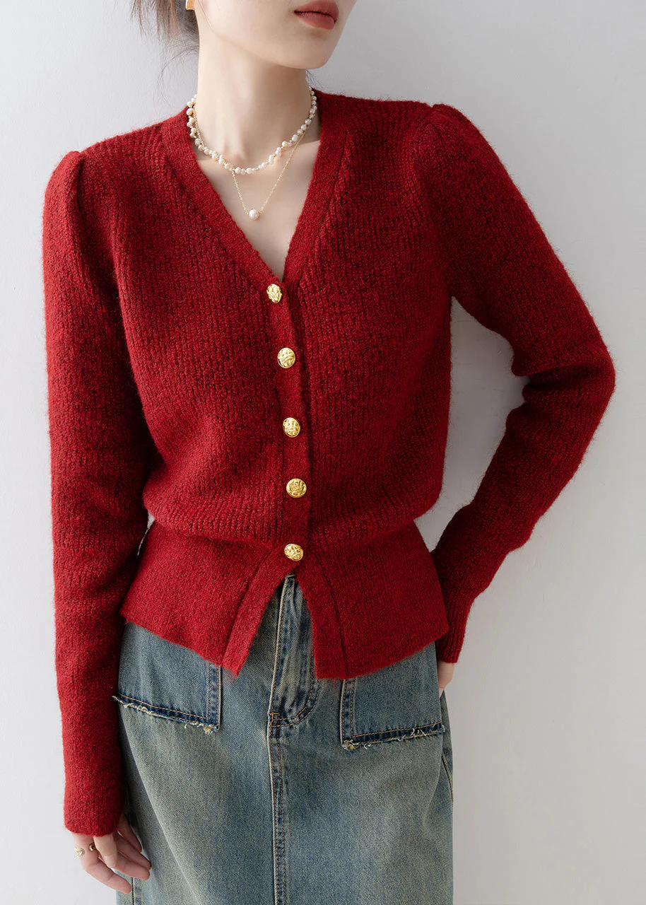 Women Mulberry V Neck Silm Fit Knit Cardigans Winter - Image 2