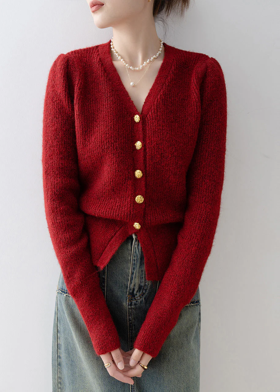 Women Mulberry V Neck Silm Fit Knit Cardigans Winter - Image 3